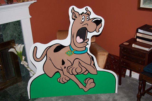 Scooby-Doo cutout for the "Toss Scooby Snack in Scooby's Mouth" game for Rhianwhen's birthday.