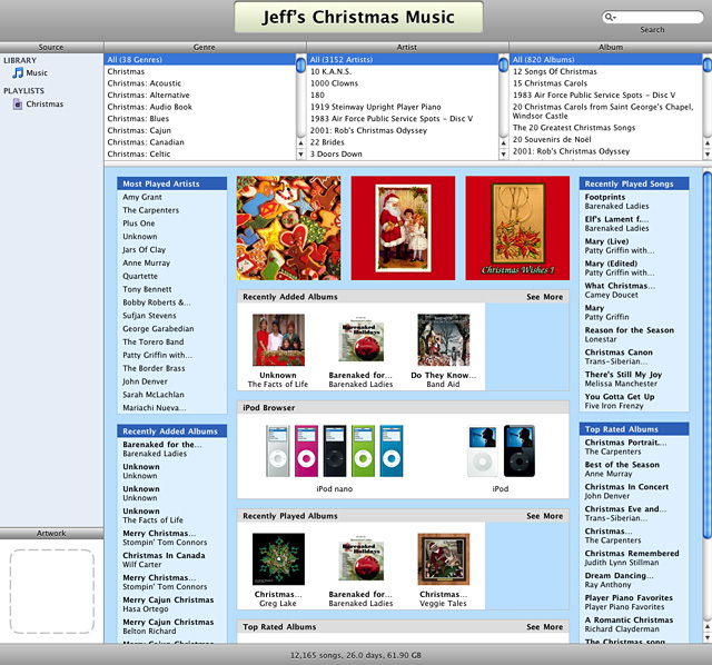 Picture-1 Screenshot of the Christmas Music Section of the Website.